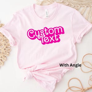Custom Text Doll Theme Shirt Personalized Unisex Pink Party Tee Customizable Name Fun Shirt for All Ages Custom Birthday Gift