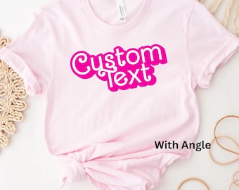 Custom Text Doll Theme Shirt Personalized Unisex Pink Party Tee Customizable Name Fun Shirt for All Ages Custom Birthday Gift