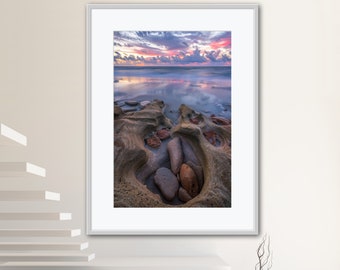 Florida Sunrise Seascape Photography Print: Rocky Beach Wall Art