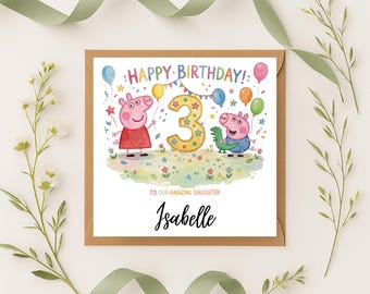 Personligt Peppa & George Pig födelsedagskort, anpassat namn och ålder