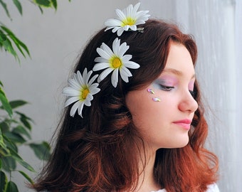Daisy Flower Hair Pins Bridal: Rustic Wedding Hair Piece Chamomile Clip