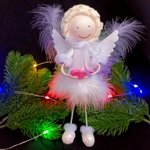 Handcrafted Figurine White Angel with Heart - Interior Art Doll for Christmas Decor and Gift
