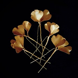 Bridal hair pins with gold ginkgo leaves. Head piece for art deco wedding. Floral hairpieces set. image 6