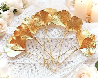 Bridal Hair Pins with Gold Ginkgo Leaves. Head Piece for Art Deco Wedding. Floral Hairpieces set.