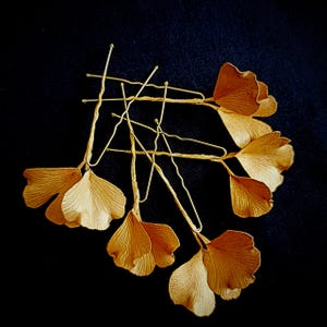 Bridal hair pins with gold ginkgo leaves. Head piece for art deco wedding. Floral hairpieces set. image 10
