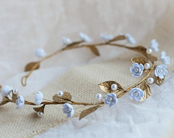 Gold Leaf & Pearl Bridal Tiara: Art Deco Wedding Headpiece
