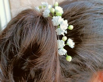 Babys breath hair pins. White gypsophila flowers for bridal hair piece set of 5. Rustic bridal headpiece. Wedding floral hair accessories