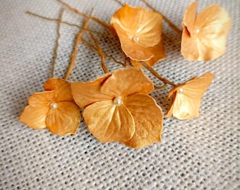 Gold Hydrangea Flower Hair Pins - Bridal Floral Hair Piece Art Deco Wedding  Set of 5