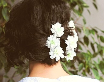 Bridal Hair Pins White Spirea Flowers: Wedding Accessories Floral Hair Pieces