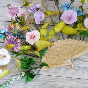 Floral Fan Wall Hanging: Handmade Wildflower Arrangement, Rustic Home Decor