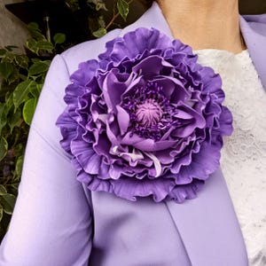 Large Flower Brooch Purple Peony: Handmade Designer Floral Lapel Pin for Women