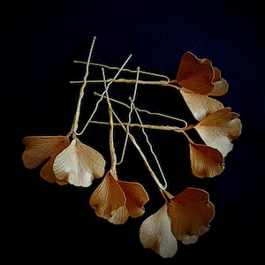 Bridal hair pins with gold ginkgo leaves. Head piece for art deco wedding. Floral hairpieces set. image 3