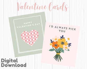 Printable Valentine's Day card; Valentine's Day Card for Her, Classroom Valentine Cards, Set of Valentine's Day Cards