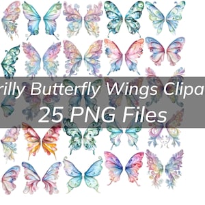 Bundle enchanteur de cliparts d'ailes de papillon à froufrous - Motifs PNG délicats pour projets créatifs