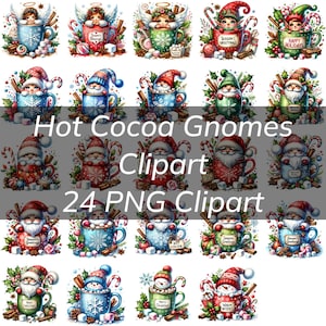 Watercolor Christmas Gnomes Clipart: Hot Cocoa PNG Digital Files