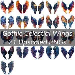 Gothic Celestial Wings Clipart Bundle - Atemberaubende künstlerische Designs im PNG-Format für Fantasy und ätherische Projekte