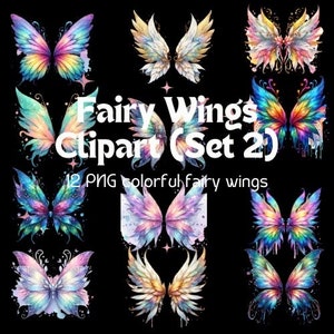 Watercolor Fairy Wings Clipart: Rainbow Angel Wings PNG (Set 2)