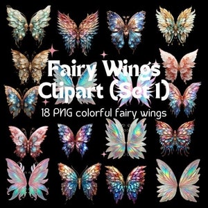 Watercolor Fairy Wings Clipart: Rainbow Angel Wings PNG (Set 1)