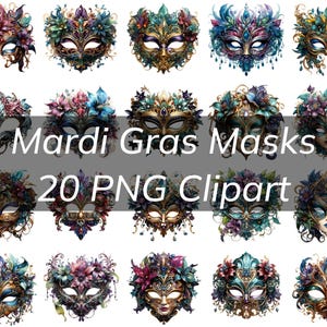 Aufwändige Mardi Gras Maske Clipart Bundle - lebendiges PNG Design für festliche Anlässe und Theateraufführungen