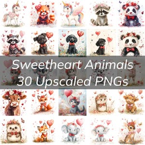 Pacote de clipart de animais namorados - Unicórnios fofos, pandas, cachorrinhos e muito mais - perfeito para cartões e decoração