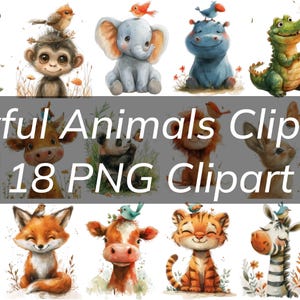 Fröhliches und buntes Clipart-Bundle für fröhliche Tier-Kinderzimmer-Deko und Kinderbuch-Illustrationen