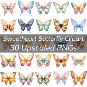 Sweetheart Schmetterling Clipart Bundle im PNG-Format - Lebendige Designs mit Herz und Blumenmotiven und 3D-Effekten für künstlerische Projekte