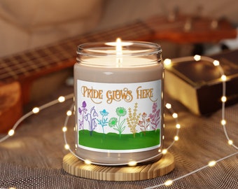 Pride Glows Here Candle Handmade Soy Wax Rainbow Colors LGBTQ Support Love Equality Pride Month Decor Cozy Home Lighting