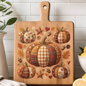 Quilted Pumpkin Clipart Bundle, Autumn Fall Harvest Patchwork Fabric Pumpkins, Rustic Farmhouse Thanksgiving Halloween PNG Digital Art