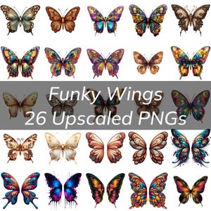 Ensemble de cliparts ailes funky - illustrations de papillons éclatants dans divers styles et couleurs pour des projets créatifs