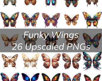 Paquete de imágenes prediseñadas de mariposas: Ilustraciones de alas divertidas (descarga digital PNG)