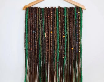 Brown & green synthetic dreads Dread extension 21-24 Inches Handmade Dreads: DE SE Textured Locs Mix of Emerald brown сrochet boho dreads