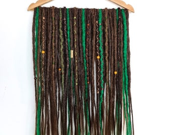 Forest Green and Brown Synthetic Dreads, Crochet Dreadlocks Set, Double Ended Fake Dreads, Reusable Locs Decorated Boho Faux Locs Pack DE SE