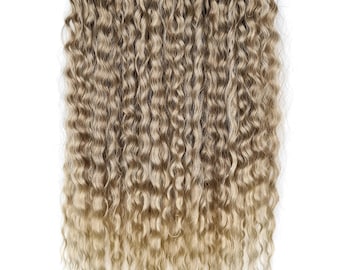 Ombre Brown to Caramel Blonde Curly Dreads | Synthetic Crochet Dreadlock Extensions with Loose Ends | DE Wavy Balayage Boho Locs| Curly hair