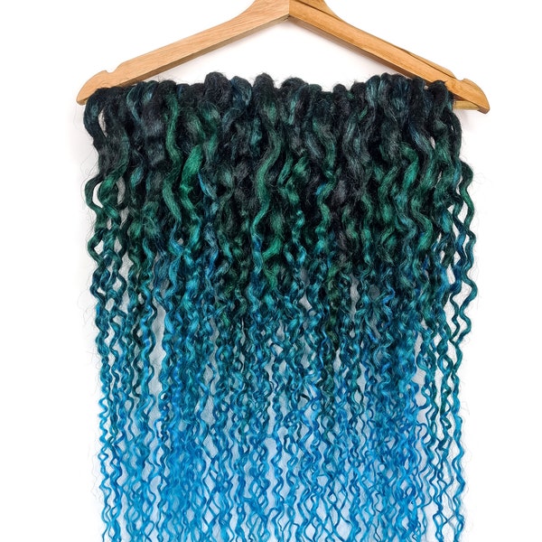 Curly dreadlocks sea wave Full set of synthetic blue curly dreads Black to green and blue ombre wavy dreads Blue curly dreads extensions