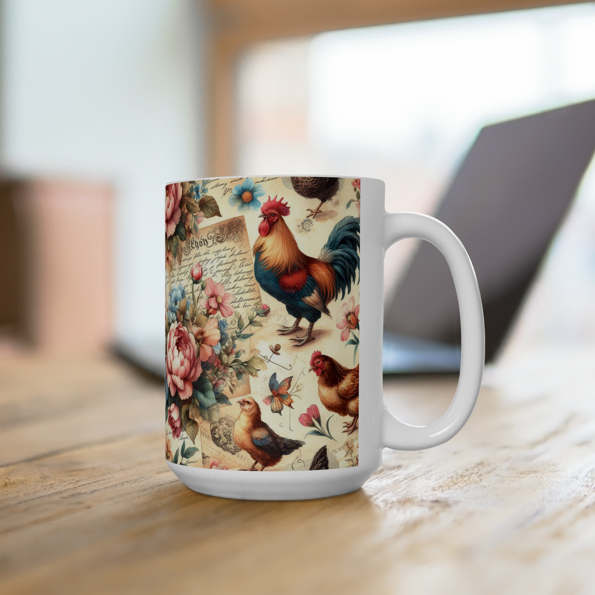 Vintage Themed Chicken Mug Botanical Victorian Style Mug Accent Mug ...