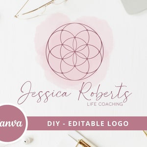 Flower Of Life Editable Logo, Instant Access, DIY Canva Template Logo, Mandala Logo, Life Coach Logo, Sacred Geometry Logo, Wellness Logo.
