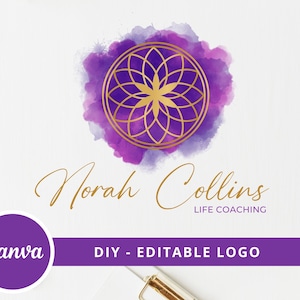 Flower Of Life Editable Logo, Instant Access, DIY Canva Template Logo, Spiritual Logo, Life Coach Logo, Sacred Geometry Logo, Wellness Logo.