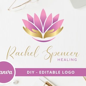 Lotus Flower DIY Logo Design, Wellness Canva Logo Template, Life Coaching, Yoga, Healing Therapy, Massage & Spa Logo, Lotus Hand Care Logo.
