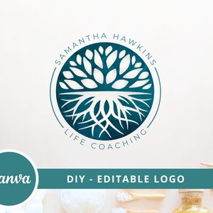 Tree Roots Mandala Logo, Tree of Life Canva Logo, DIY Life Coaching Logo, Yoga Logo, Psychology Logo, Healing Logo, Natural Therapy Logo.