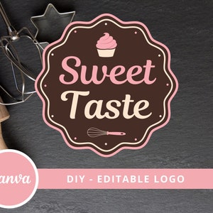 Bakery Canva Logo Template, DIY Cupcake Editable Logo, Small Business Logo, Dessert Maker Logo, Handmade Bakery Logo, Homemade Baker Logo.