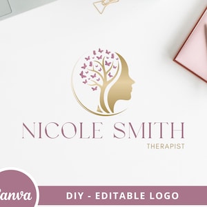 Butterfly Mind Tree Canva Logo Template, Psychology Editable Logo, Life Coach Logo, Mental Health Logo, Brain Tree Logo, Woman Tree DIY Logo