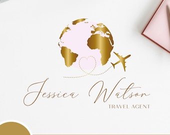 Travel Agent Canva Logo Template, DIY Editable Logo, Travel Agency Branding, Airplane Heart Logo, World Travel Logo, Vacation Logo Design.