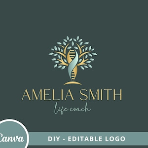Dna Tree Canva Logo Template, Wellness Editable Logo Design, Life Coach Logo, Health Logo, Holistic Therapy Logo, Tree of Life DIY Logo.