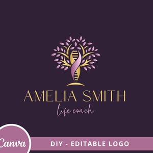 Dna Tree Canva Logo Template, Wellness Editable Logo Design, Life Coach Logo, Health Logo, Holistic Therapy Logo, Tree of Life DIY Logo.