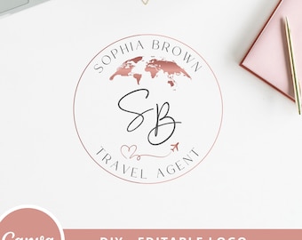 Travel Agent Canva Logo Template, Airplane Heart Design (DIY Editable)