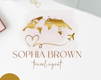 Travel Agent Canva Logo Template, Airplane Heart Design (DIY Editable)