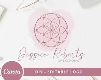 Flower Of Life Editable Logo, Instant Access, DIY Canva Template Logo, Mandala Logo, Life Coach Logo, Sacred Geometry Logo, Wellness Logo.