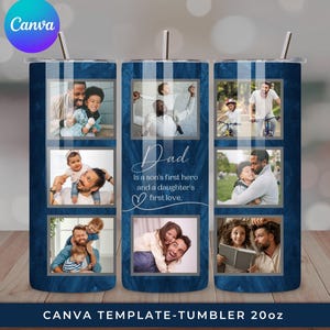 Papa Tumbler Canva Vorlage, DIY bearbeitbarer Text Skinny Tumbler Design, Papa Custom Photo Grid Tumbler 20oz, Vatertag Digital Download.