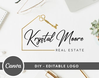 Real Estate Key Logo Design, Broker Editable Canva Logo Template, DIY Realtor Key Logo, Premade Real Estate Agent Branding, Instant Access