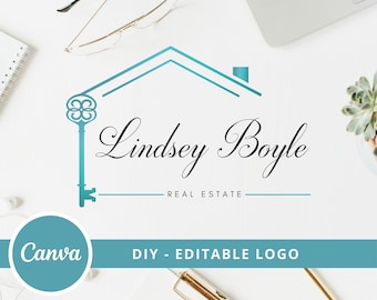 Real Estate Logo Design, Luxury House Editable Canva Template, DIY Realtor House and Key Logo, Real Estate Agent Branding, Instant Access.
